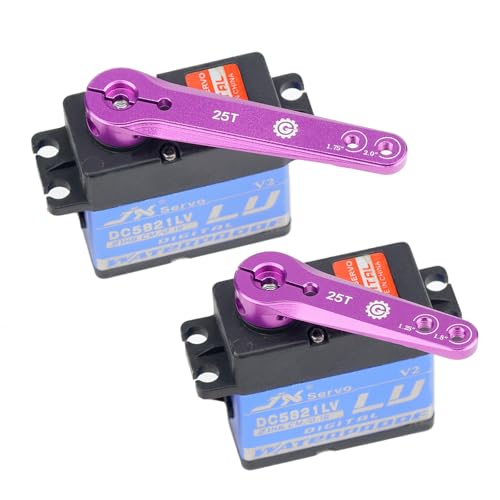 2PCS TGCWENG CNC Aluminum 25T Servo Horn Long Steering Servo Arms Compatible Futaba Savox Xcore HL HSP HD Power Rc Servos Suitable for RC Airplanes RC Plane Car (Purple)