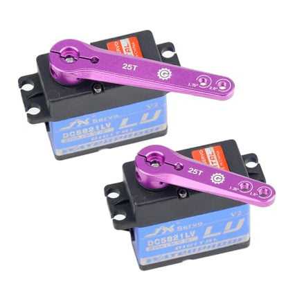 2PCS TGCWENG CNC Aluminum 25T Servo Horn Long Steering Servo Arms Compatible Futaba Savox Xcore HL HSP HD Power Rc Servos Suitable for RC Airplanes RC Plane Car (Purple)