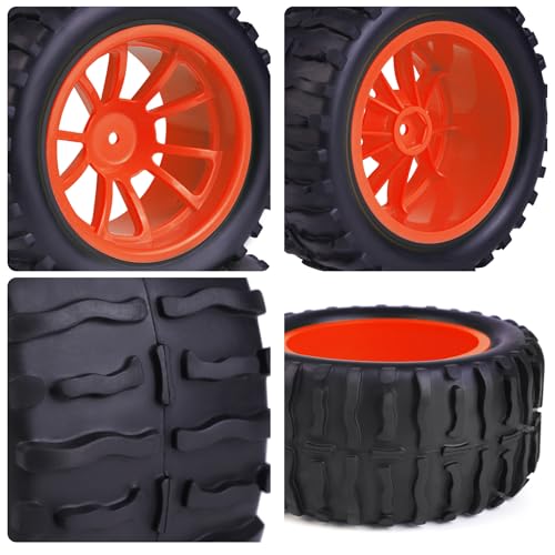 Hosim 55 * 115 mm RC Tires, All Terrain Soft Tire Mounted on 12mm Hex Wheels (Set of 4) for 1/10 RC Cars (Red Wheel hub) - color: Red