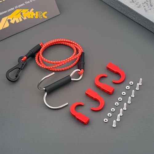 Metal Winch Trailer Tow Hooks & Elastic Force Escape Rope Kinetic Winch Strap for 1/10 RC Crawler Car Axial SCX10 II III 90046 TRX4 D90 Redcat Gen7 Gen8 RC4WD Upgrades Part