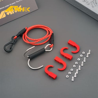 Metal Winch Trailer Tow Hooks & Elastic Force Escape Rope Kinetic Winch Strap for 1/10 RC Crawler Car Axial SCX10 II III 90046 TRX4 D90 Redcat Gen7 Gen8 RC4WD Upgrades Part