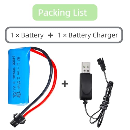 3.7V RC Car Battery 700mAh Rechargeable Li-ion Battery SM-2P Joint for Double Sided RC Stunt Car RC Car RC Boat Tumbling Amphibious RC Car RC Truck and C63 E35 DE38 DE40 DE50 DE55 and USB