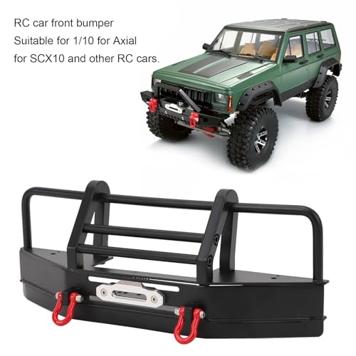 Metal Front Bumper for Axial SCX10 110 RC Crawler with Trailer Hitch, Heavy Duty Iron Impact Protection Upgrade Part, Black