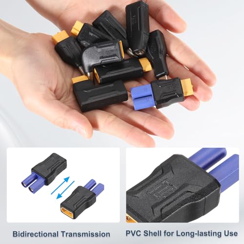 MECCANIXITY 2 Pack XT60 Adapter, XT60 Male to EC5 Female Wireless Adapter, XT60 Connectors Wireless for RC Lipo Batteries, Car, Airplane, Models - style: XT60 Male to EC5 Female