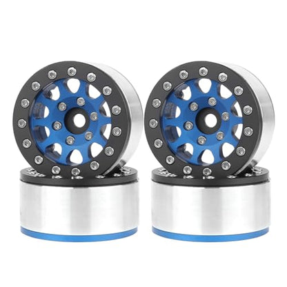 4PCS 1.55 Inch Aluminum Alloy Metal 10Holes Beadlock Wheel Rim Hubs Replacement Accessory for Tamiya AX90069 D90 TF2 CC01 CC02 1/10 RC Crawler Car Upgrade Parts (Black Blue) - color: Black Blue