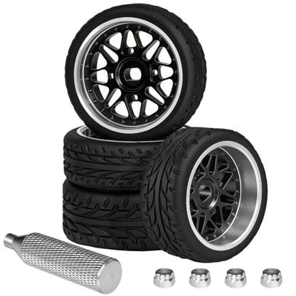 4Pcs 25mm Rc Drift Wheels & Logo Drift Car Tires for 1/24 1/28 Wltoys, [2N+2W] Aluminum Alloy Rims with High Grip Tires Simulated Tire Tread Racing Tyre for Mini-Q HGD1 Wltoys K969 K989 k929(Black) - color: 2.black