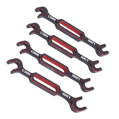 CHICIRIS 4PCS RC Wrench, Premium Aluminum Alloy Turnbuckle Nut Ball Joint Remover Tool with 3.0 3.2 .5 .7 4.0 5.0 6.0mm Sizes, for RC Cars Boats Drones DIY (Red) - color: Red