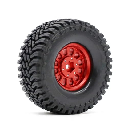 1.3” Brass Beadlock Wheels & All-Terrain Tires Set for 1/18 1/24 RC Crawler TRX4M, Axial SCX24 / AX24, Redcat Ascent-18, FMS FCX24, -5.40mm Offset, 7mm Hex, 4 pcs, Red - color: Red