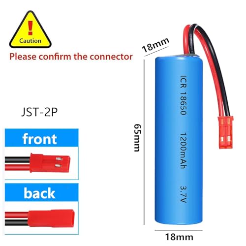 3Pack 3.7V 1200mAh Rechargeable 18650 Lithium Ion Battery Pack Li-ion Cell JST-2P Plug with USB Charger for Remote Control Cars DIY Replacement