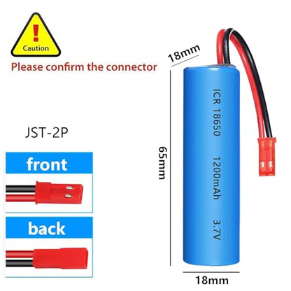 3Pack 3.7V 1200mAh Rechargeable 18650 Lithium Ion Battery Pack Li-ion Cell JST-2P Plug with USB Charger for Remote Control Cars DIY Replacement