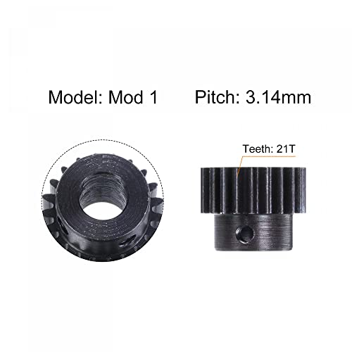uxcell 1Mod 21T Pinion Gear 8mm Bore Hardened Steel Motor Rack Spur Gear with Step for RC Car Truck Buggy Gear Drive, 2 Set
