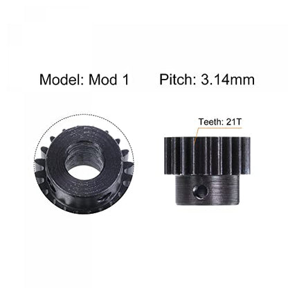 uxcell 1Mod 21T Pinion Gear 8mm Bore Hardened Steel Motor Rack Spur Gear with Step for RC Car Truck Buggy Gear Drive, 2 Set