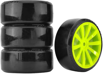 Hard Plastic 63mm Drift Car Tyres 12mm Wheels for 1/10th Scale HSP Tamiya HPI Kyosho TT02 Road Drift Car Hard Tyre Replacement, Set of 4 (Green) - color: Green