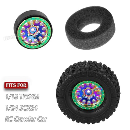 RC 1.3 in Wheel Tires for 1/18 TRX4M 1/24 SCX24 RC Crawler Car,Aluminum 1.3 Beadlock Wheel Rims and Rubber Tires w/Sponge,RC Truck Tires,Colour - color: Colour - (1.3 Tires)