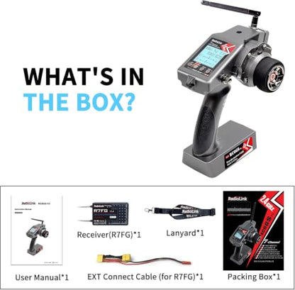 Radiolink 2.4GHz RC6GS V3 7 Channels RC Transmitter and R7FG Gyro Receiver | 600m rc controller and receiver kit, Voltage Telemetry, 30 Models Storage for Remote Control Car/Boat/Truck/Buggy/Crawler