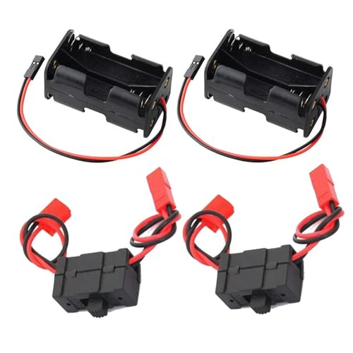 2Park RC On-Off Power Switch Battery Receiver And 4 Cell AA Battery Container Case Holder Pack Box with JST Plug for 1/8 1/10 Crawler Truck Off Road Car Airplane Drone Receiver Servo ESC