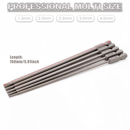 RC Hex Bit 6 Inch Power Bits 1.5mm 2.0mm 2.5mm 3.0mm 4mm for Screwdrivers | High-speed Steel Precision Screwdriver Bits,Hex Head Allen Wrench Drill Bit Set,Magnetizable Tips,S2 alloy steel - size: 5PCS