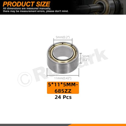 24Pcs 685ZZ Carbon Steel Ball Bearing Deep Groove Ball Bearing Double Shielded Bearings Small Bearings for Furniture Wheels Skateboards Scooters - size: 685ZZ/0.2x0.43x0.2inch, style: carbon steel