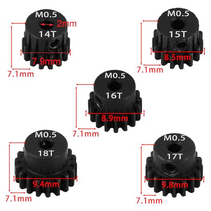 0.5M 2mm Shaft Steel Metal Pinion Motor Gear 14T 15T 16T 17T 18T for LOSI Axial 1/24 1/28 RC Crawler Drift Monster Truck Buggy