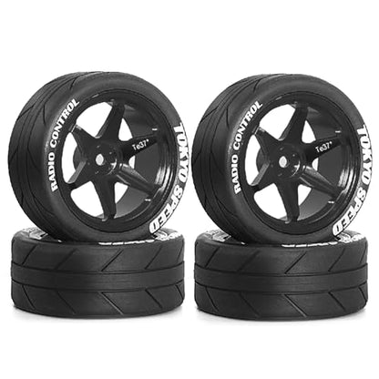 REDSPIDER 12mm Hex RC Wheels and Tires Metal Wheel Rims OD2.56'' RC Rally Racing Tyres for Tamiya TT01 TT02 XV01 TA06 A959 PTG2 HPI KYOSHO PTG2 Traxxas 1:10 Street Touring Drift Car (Black) - color: Black