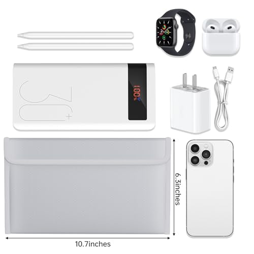 Fireproof Lipo Battery Bag,10.7"×6.3", Silver | Explosion-Proof Lithium Pouch, Power Bank Storage Charging & Storage Organizer