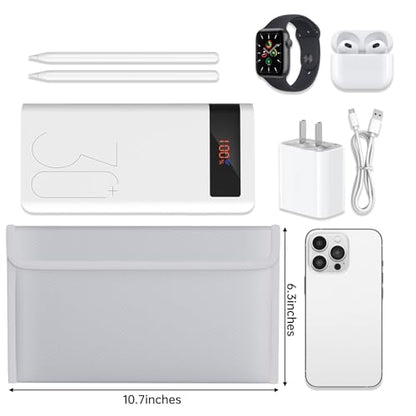 Fireproof Lipo Battery Bag,10.7"×6.3", Silver | Explosion-Proof Lithium Pouch, Power Bank Storage Charging & Storage Organizer