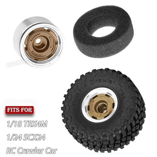 RC 1.0 Wheels and Tires for 1/18 TRX4M,1/24 SCX24 RC Crawler Car,RC Aluminum Wheel Rims & Rubber Tires w/Foam Inserts,RC 1.0 Off Road Buggy Rally Wheels and Tires,Bronze - color: Bronze - (4pcs Bailuchi Tires)