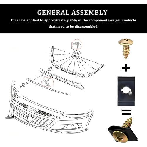 170PCS Car U Clips with Screw Assortment Kit, Carbon Steel U-Shaped Clamp Hardware Set, 9 Different Sizes Automotive U Nut and Screws, Universal U Clips for Car Dash Door Panel Interior