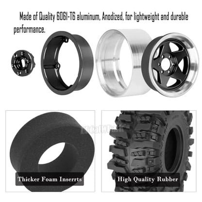 4PCS RC 1.9 in Wheel Tires for 1/10 TRX4 TRX6 SCX10 SCX10 II 90046 SCX10 III AXI03007 Gen7/8 D90 VS4-10 RC Crawler Car,BRCatWPark Alloy 1.9 Beadlock Wheel and Rubber Tires w/Sponge,Black - color: Black - (Tires)