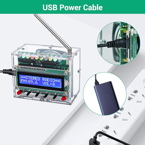 FM Radio Kit, ICSTATION Soldering Projects Radio with LED Flashing Lights DIY Radio Kit LCD1602 Display FM 87-108MHz Soldering Practice Kit for Back to School Solder Education Creative Present