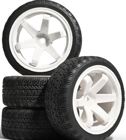 OD 2.65" On Road Rubber Tires Plastic Wheel Rims 12mm Hex for 1/10 RC Car | Compatible with MJX HSP Tamiya HPI Kyosho Traxxas Sakura Redcat WLtoys 1/10 RC On-Road Racing Touring Car (4pcs, White) - style: D-White