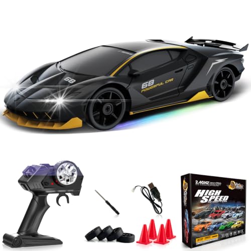 Remote Control Car RC Drift Car 2.4GHz 1:24 4WD 15KM/H High Speed Racing Sport Car with LED Lights Drifting Tire Racing Sport Toy for Adults Boys Girls Kids Gift - color: Dark Gray