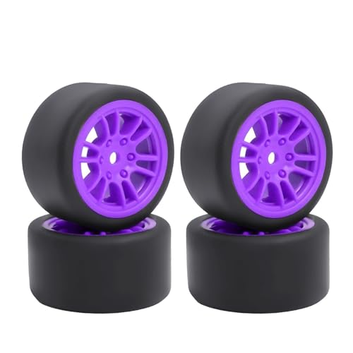 4PCS Finished Flat Running Drift Tires and Wheels 7MM Hexagon for 1/24 Losi Micro B Upgrades and 1/28 Losi Micro T Upgrades(T Purple) - color: T Purple