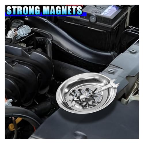 3PCS Magnetic Tray Holder, Stainless Steel Extra Strong Magnetic Bowl Parts Tray Set for Screws, Nuts, Bolts, Sockets, Pins – Mechanic Tool Metal Parts Organizer for Automotive Repair(Round&Rectangle)