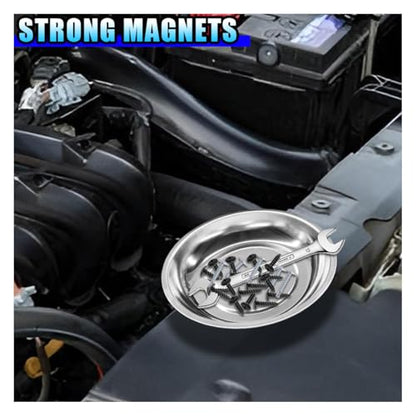 3PCS Magnetic Tray Holder, Stainless Steel Extra Strong Magnetic Bowl Parts Tray Set for Screws, Nuts, Bolts, Sockets, Pins – Mechanic Tool Metal Parts Organizer for Automotive Repair(Round&Rectangle)
