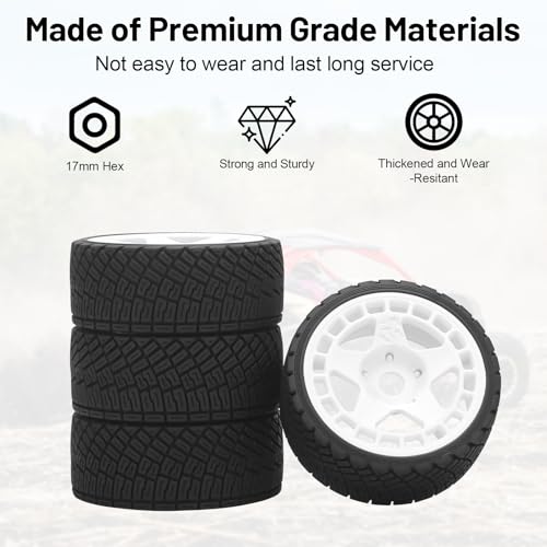 1/8 1/7 RC On Road Tires, daitoku 17mm Hex RC Car Tires and Wheels for 1/8 1/7 ARRMA Losi Kyosho GT2 W10 Tamiya HPI WR8 HSP - White