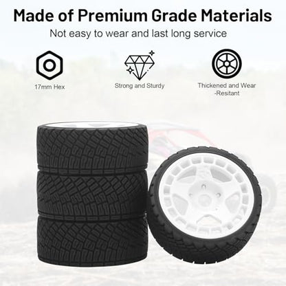 1/8 1/7 RC On Road Tires, daitoku 17mm Hex RC Car Tires and Wheels for 1/8 1/7 ARRMA Losi Kyosho GT2 W10 Tamiya HPI WR8 HSP - White