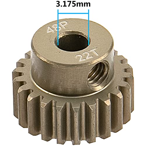 ShareGoo 7075 Aluminum Alloy 48P 3.175mm Pinion Gear Sets 18T 19T 20T 21T 22T Motor Gears Fit 3.175mm (1/8-Inch) Shaft Compatible with HPI Losi Axial Traxxas Tamiya 1/10 RC Car,5Pack