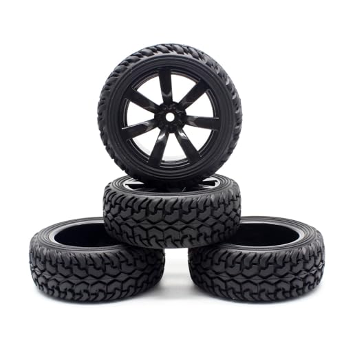 Hosim 1:10 Scale RC On Road Terrain Buggy Car Drift Replacement Tyres Pack of 4pcs High Performance Racing Car Rally Car Accessory Parts Grain Rubber Split Spoke Satin Tires and Wheels Black Color