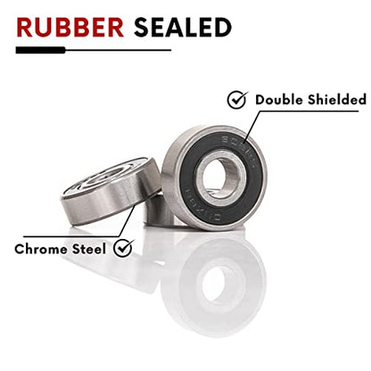 10 PCS 608-2RS Double Black Rubber Sealed Deep Groove Ball Bearings 8x22x7mm, Deep Groove Ball Bearing ABCE-3 Pre-Lubricated, Chromium Bearing Steel (608-2RS-BK, 10) - size: 608-2RS-Black