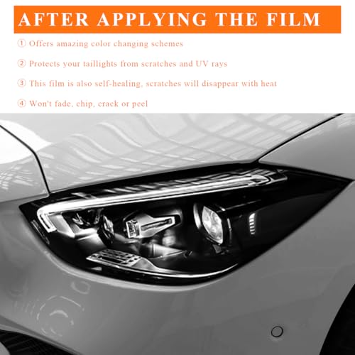 Sun Walker Car Light Tint Film, 12 x 48 Inch Waterproof Taillight Wrap Film Roll with Squeegee & Cutter, Self-Adhesive Vinyl Sticker Sheet Roll for Headlights Fog Lights Tail Lights (Dark Black) - color: Dark Black