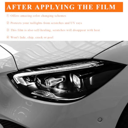 Sun Walker Car Light Tint Film, 12 x 48 Inch Waterproof Taillight Wrap Film Roll with Squeegee & Cutter, Self-Adhesive Vinyl Sticker Sheet Roll for Headlights Fog Lights Tail Lights (Dark Black) - color: Dark Black