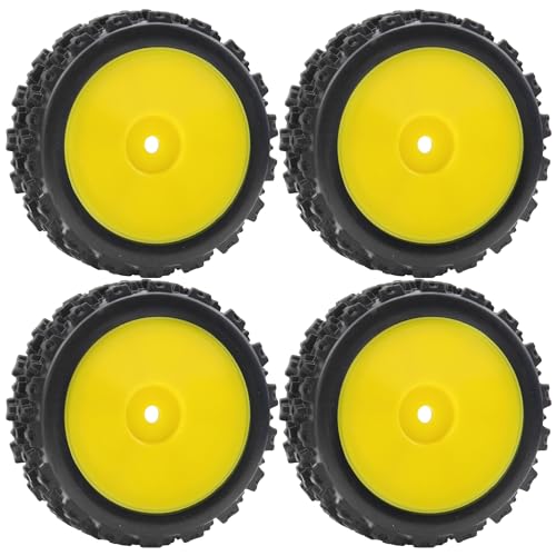 ShareGoo 72mm RC 1/10 On Road Rubber Tires & Wheel Rims 12mm Hex Compatible with Tamiya TT01 Kyosho Fazer Mk2 Traxxas 4Tec 2.0 HSP HPI 1/10 RC On Road Racing & Touring Car(Yellow) - color: Yellow