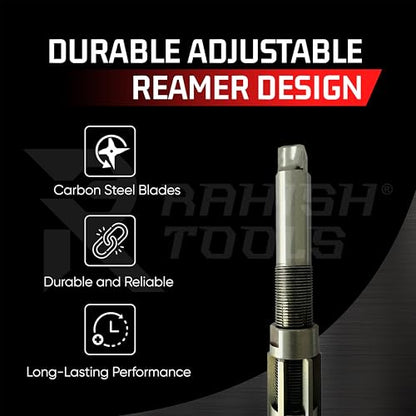 Adjustable Hand Reamer Tool HV to H16 Sizes - 1/4" to 2-7/32” Reaming Tool for Precise Hole Finishing with Carbon Steel Blades - Hand Tools Reamers for Metal & Wood - 6.35mm - 56.35 mm | Carbon Steel Construction, Straight Flutes, 6.35-56.35mm Capacity, E