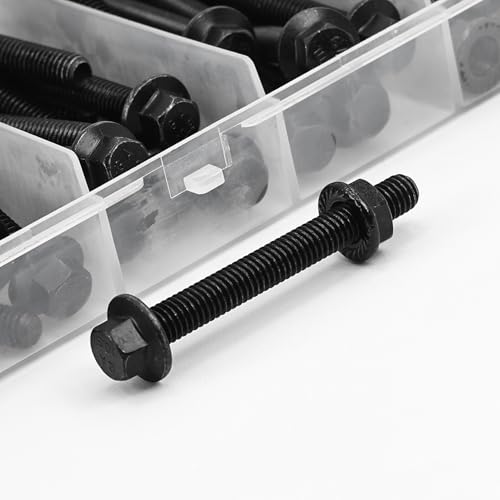 Flanged Hex Head Bolts and Nuts Kit, Black Alloy Steel Grade 10.9, 112 Pieces, M6 x 1mm, Black Oxide Finish - color: 112PCS M6 Bolts and Nuts Kit