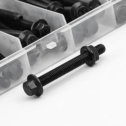 Flanged Hex Head Bolts and Nuts Kit, Black Alloy Steel Grade 10.9, 112 Pieces, M6 x 1mm, Black Oxide Finish - color: 112PCS M6 Bolts and Nuts Kit