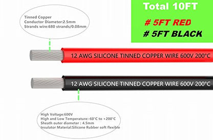 TUOFENG 12 AWG Silicone Wire - Flexible Tinned Copper, Red/Black 10ft - size: 12 AWG 2 colors wire 5ft