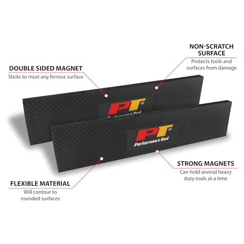 Performance Tool W12526 2-Piece Flexible Magnetic Tool Holder Bar | Double-sided magnets stick to steel without screws. Non-scratch carbon fiber. Contours to vehicle fenders - style: 2Pc Magnetic Tool Holder Bar