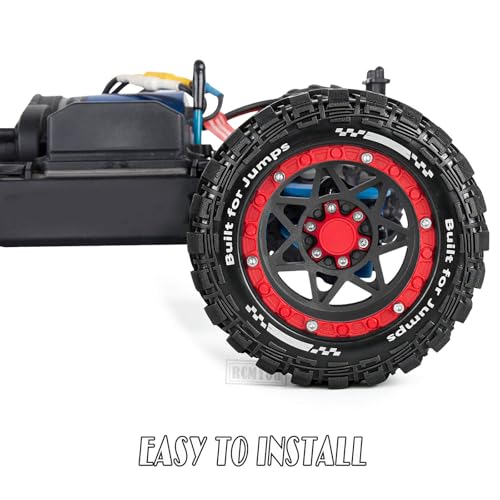 RC Truck Wheel and Tires for 1/16 SUMMIT E-REVO GORGON GROM MINI KRATON M-J-X H-B-X S-C-Y RC Car,Monster Truck Car Wheel Tires w/Plastic Wheels Rim,Soft Tire Highway Wheels (4PCS),Black and Red - color: Black-red(rc Wheels Tires)