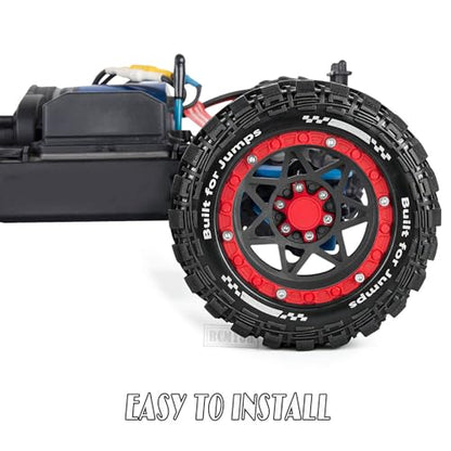 RC Truck Wheel and Tires for 1/16 SUMMIT E-REVO GORGON GROM MINI KRATON M-J-X H-B-X S-C-Y RC Car,Monster Truck Car Wheel Tires w/Plastic Wheels Rim,Soft Tire Highway Wheels (4PCS),Black and Red - color: Black-red(rc Wheels Tires)